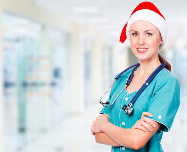 usmívající se doktor červený klobouk santa - Fotografie, Obrázek