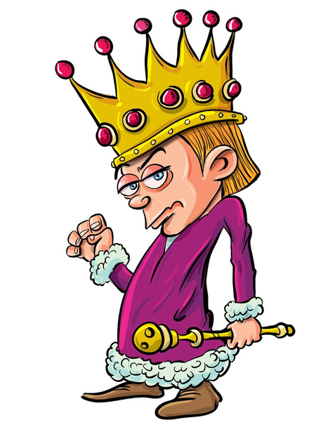 Cartoon evil looking child king holding a scepter - Vector, Image