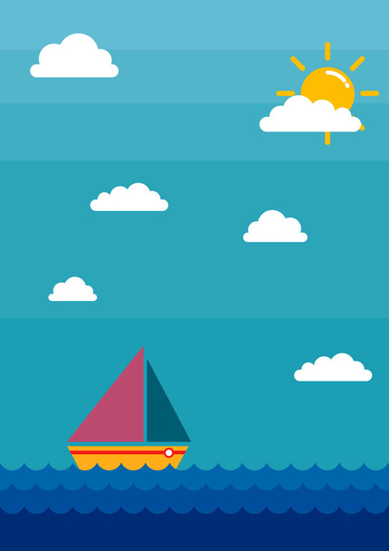 Sail Boat With Sea And Clouds Background - Διάνυσμα, εικόνα