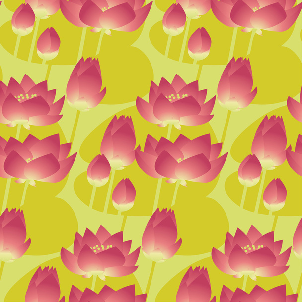 ピンク ロータス ユリ装飾花のシームレスなパターン。ベクトル病気 - ベクター画像