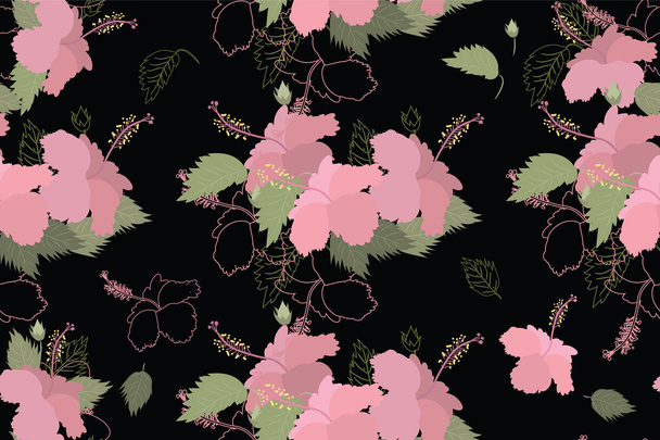 Seamless hibiscus floral pattern - Vettoriali, immagini