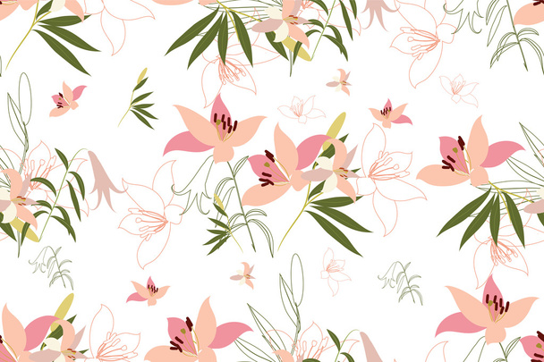 Seamless  lily floral pattern - Vettoriali, immagini
