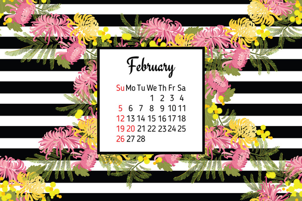 Kalender mit Chrysanthemen-Blüten - Vektor, Bild