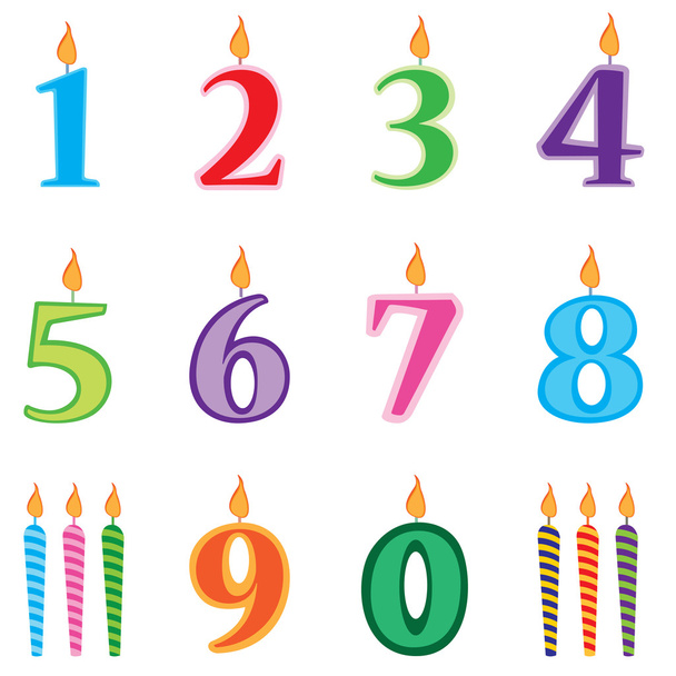 Birthday candles numbers set. Candles numbers cartoon. - Vector, Image
