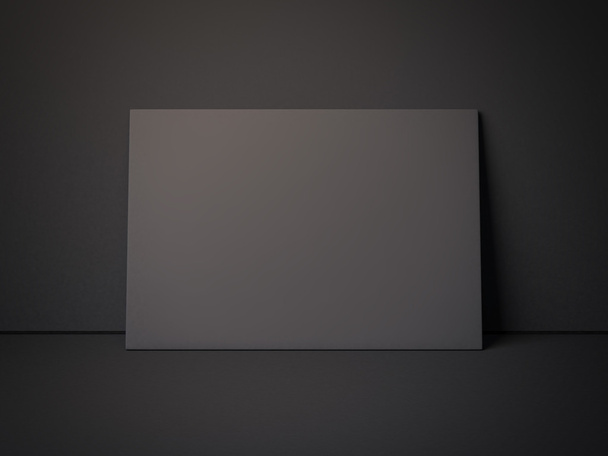 Black canvas near wall. 3d rendering - Φωτογραφία, εικόνα