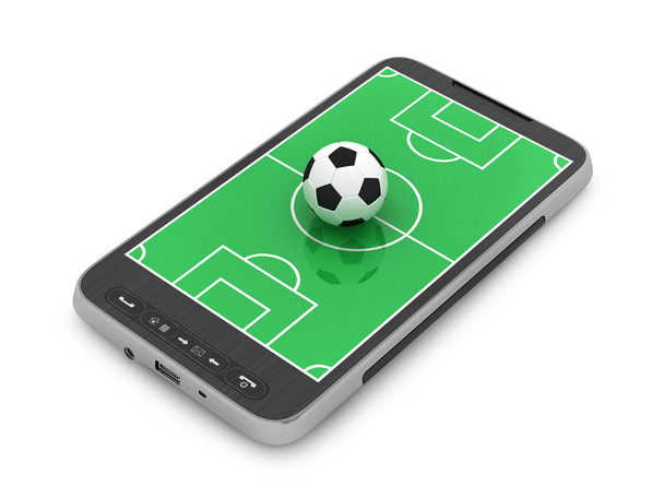 Football - soccer ball and mobile phone on white background - Foto, immagini