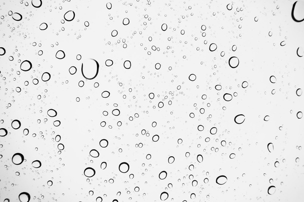 Water drops background. Water drops on glass window over blue sky - 写真・画像