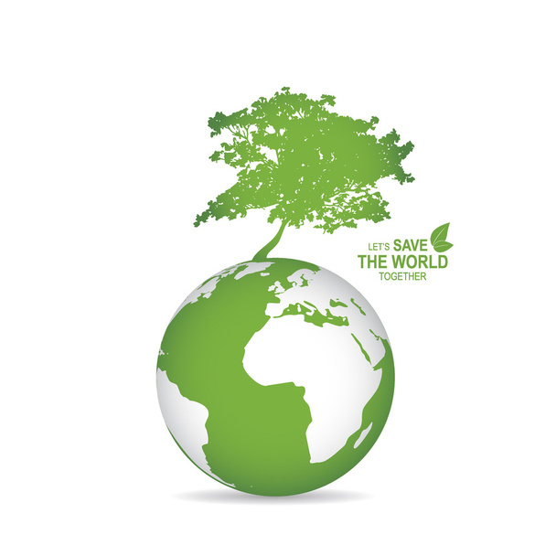 Salve o modelo de design de cartaz do mundo com globo e árvore. Ilustração vetorial
 - Vetor, Imagem