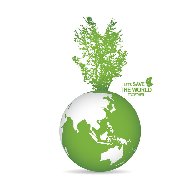 Save the world poster design template with globe and tree. Vector illustration - Vector, Image
