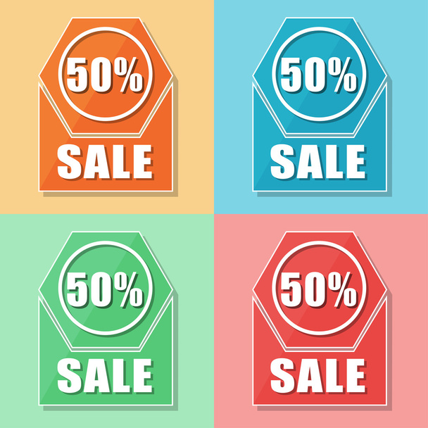 sprzedaż w 50 procentach, cztery kolory web ikony, wektor - Wektor, obraz