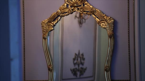 Golden vintage mirror on the wall - Footage, Video