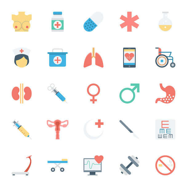 Medical and Health Colored Vector Icons  - Vetor, Imagem