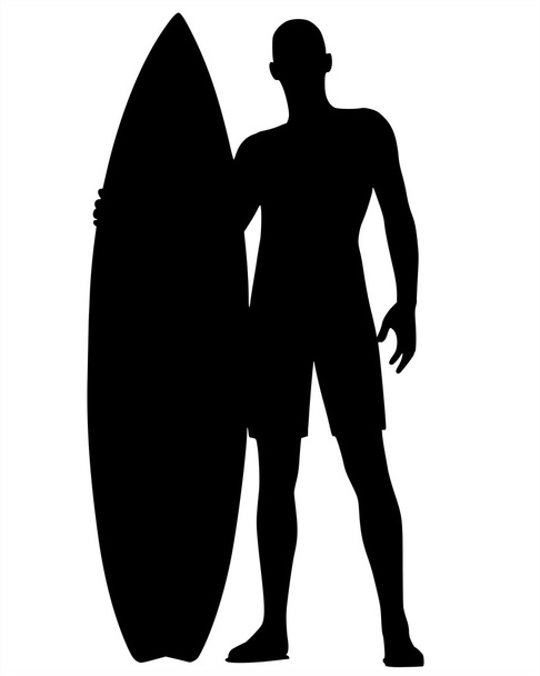Silueta muže, který drží surfovací prkno. - Vektor, obrázek