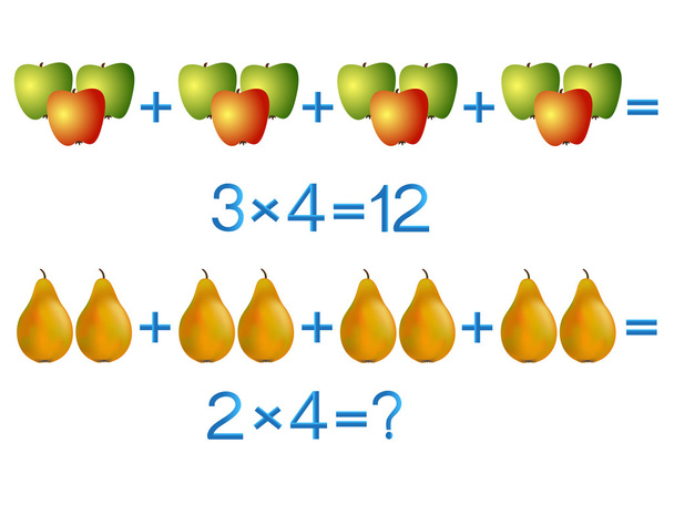 Jeux éducatifs pour les enfants, action de multiplication, exemple avec des fruits
. - Vecteur, image