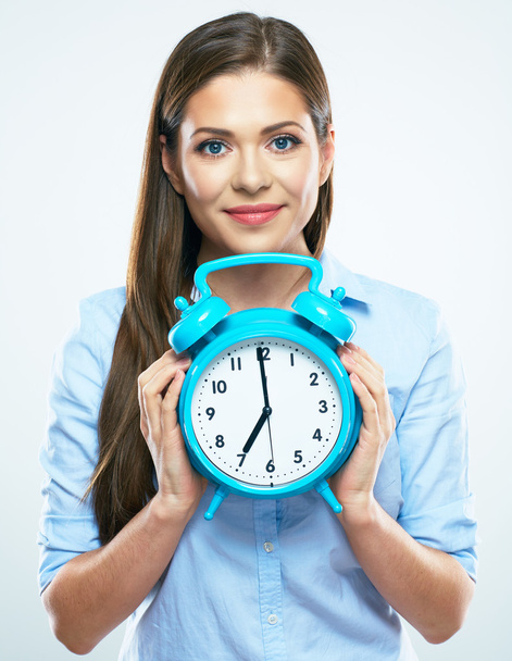 businesswoman holding alarm clock  - Фото, изображение