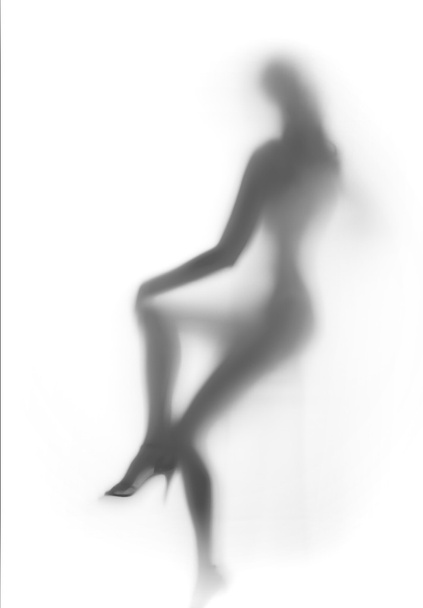 Sexy diffuse sitting woman silhouette, long hair - Zdjęcie, obraz