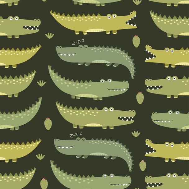 Cute crocodiles seamless pattern - Вектор,изображение