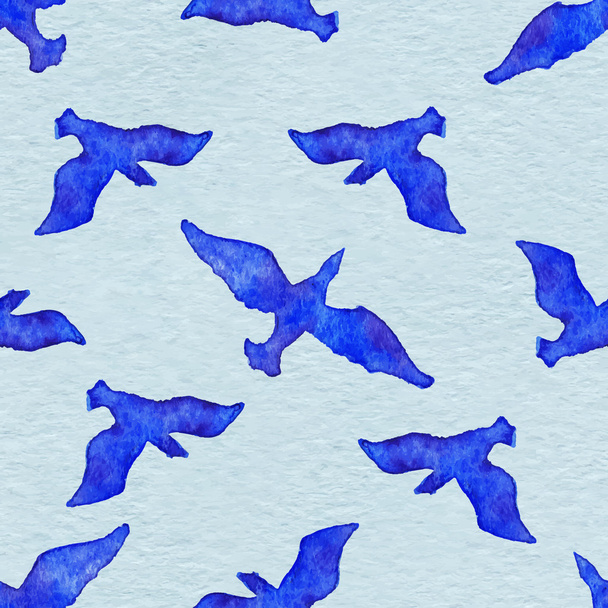 Watercolor flying bird animal blue seamless pattern - Fotoğraf, Görsel