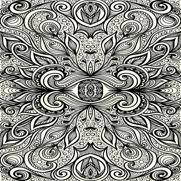abstrakter Hintergrund mit nahtlosem Zen-Doodle-Muster schwarz auf weiß - Vektor, Bild