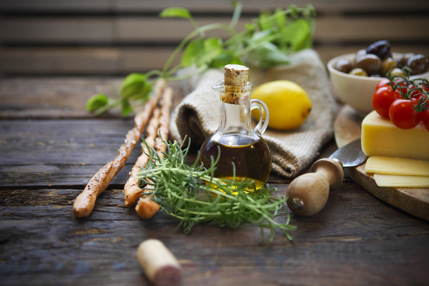 Italian food ingredients on wooden background - Zdjęcie, obraz