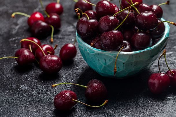 Cherries in a bowl with water drops - Photo, Image