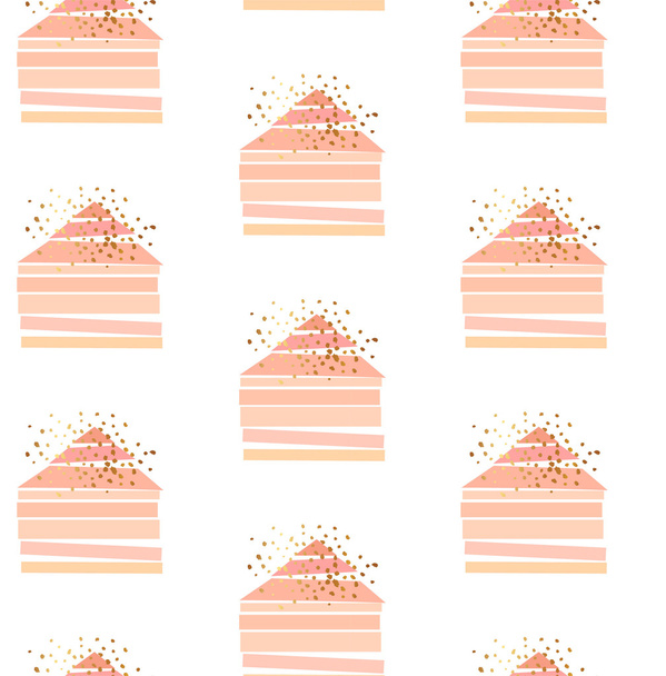 Hand drawn vector seamless pattern with scandinavian geometric abstract houses - Vector, Image