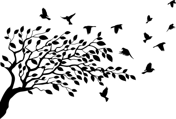 Silhouette d'arbre et d'oiseau
 - Vecteur, image
