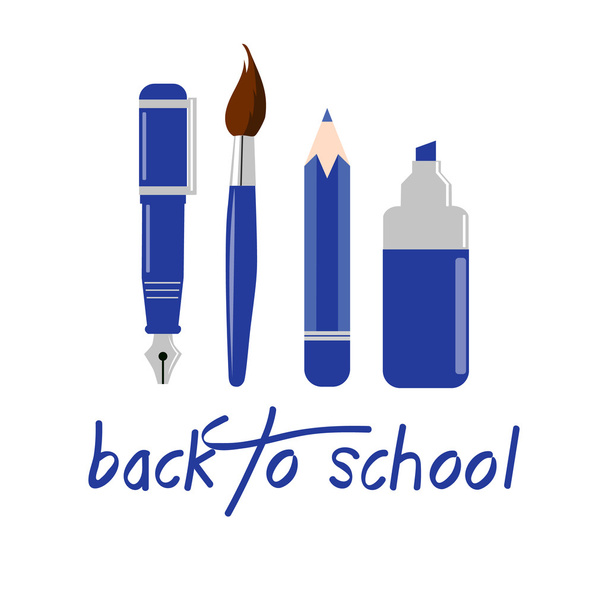 Back to school background. Items for drawing. Pen, marker, brush, pencil. School supplies. Vector - Vector, Image
