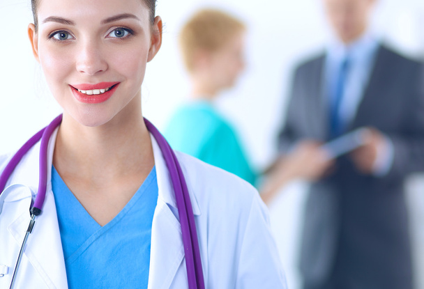 Woman doctor standing  at hospital - Zdjęcie, obraz