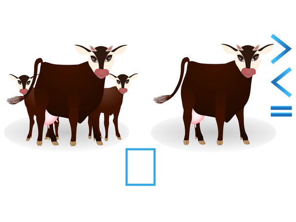Educational game for children, comparison of the number of cows. - Vector, Image