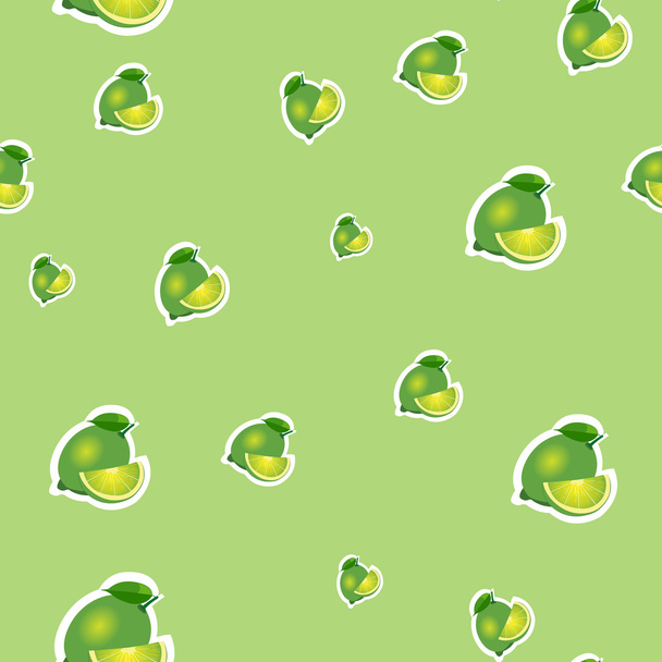 Pattern. small lime and leaves different sizes on lime background. - Vector, Imagen