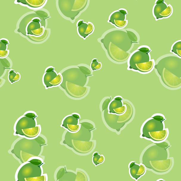 Pattern. lime and leaves different sizes on lime background. Transparency lime. - Vektor, kép