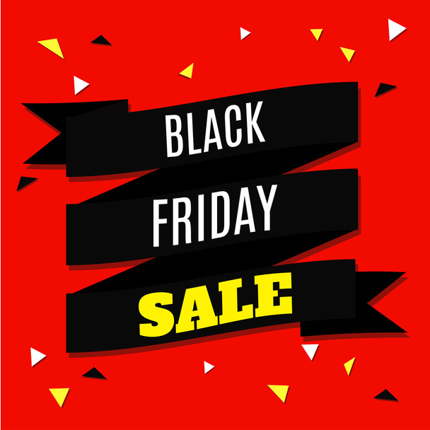 Black Friday Sale Banner with Ribbon on Red Background. Vector Illustration - Vector, afbeelding