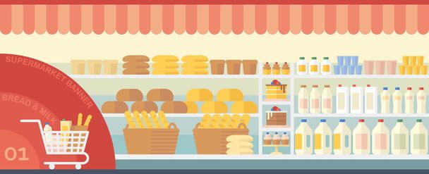 Banner supermarket with food - Vector, Image