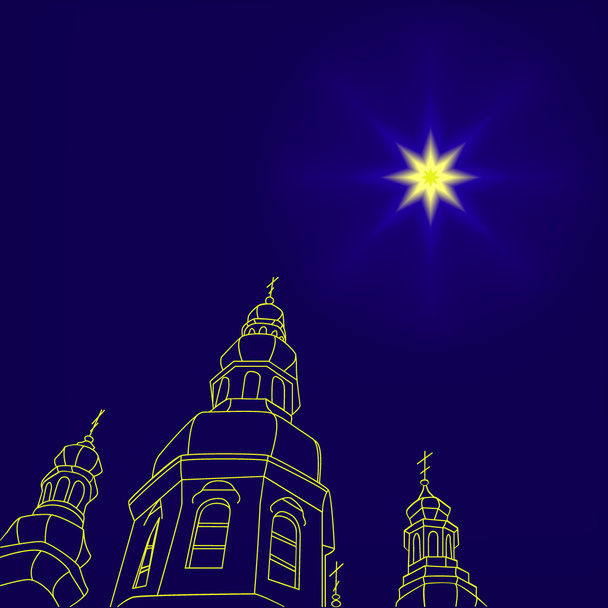 Igreja de Natal Cristã com uma estrela de Natal, estrela de Belém no céu noturno
. - Vetor, Imagem