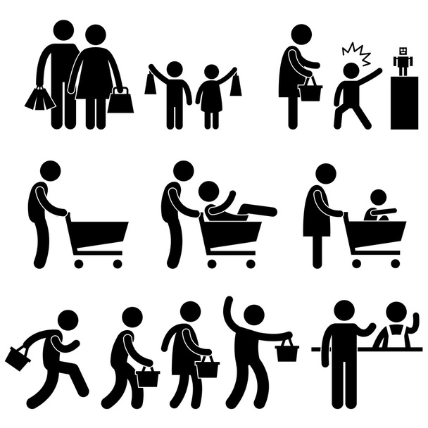 Familie Shopping Shopper Verkaufsförderung Symbol Zeichen Piktogramm - Vektor, Bild