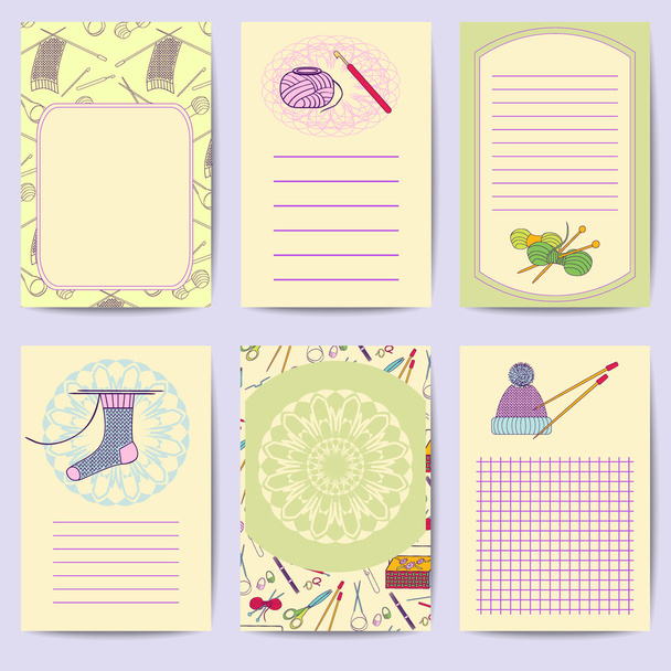 Conjunto de tarjetas de diario imprimibles. Colección brillante con herramientas de tejer
 - Vector, imagen
