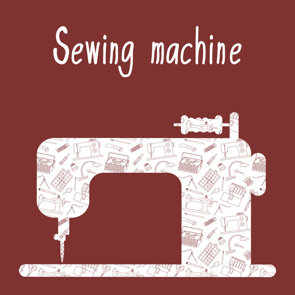Швейная машина на фоне швейных инструментов и пошивочных принадлежностей
. - Вектор,изображение