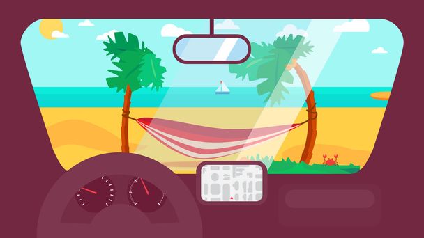 Summer Travel in Car - Vector, Image