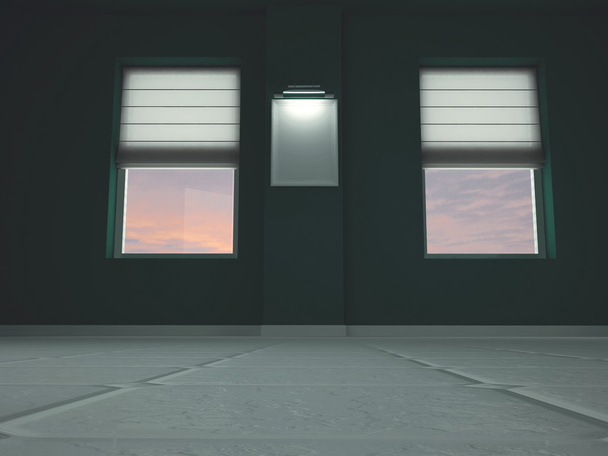 tres ventanas en la sala de noche, 3d
 - Foto, Imagen