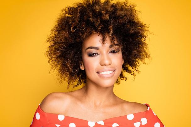 Beauty portrait of smiling girl with afro. - Φωτογραφία, εικόνα