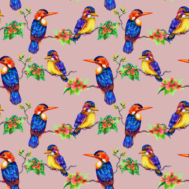 Beautiful birds and flowers pattern  - Fotó, kép