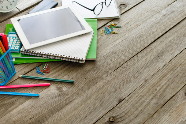 Desk Of An Designer With Tablet And Stationery Items  - 写真・画像