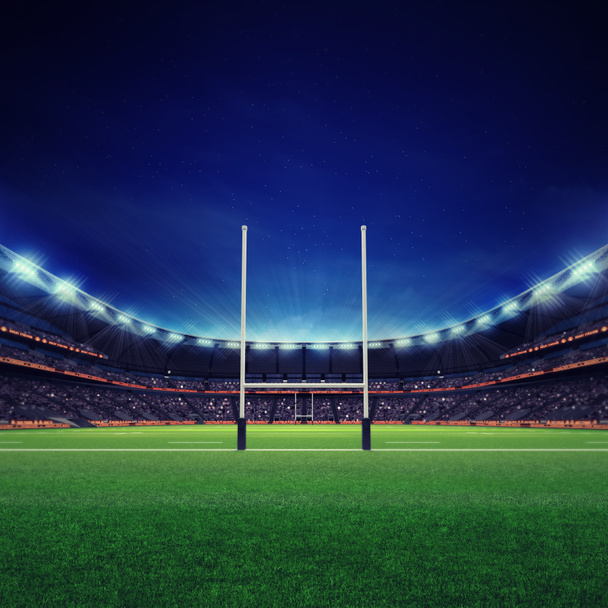 moderno estadio de rugby con ventiladores y césped verde
 - Foto, imagen