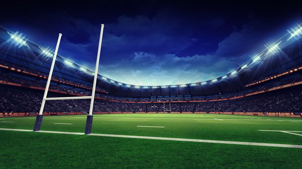 Rugby stadion játszótér zöld fű és a cél - Fotó, kép