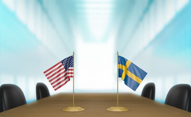 Stosunki Polski i Szwecji i handlu czynienia rozmowy, renderowania 3d - Zdjęcie, obraz