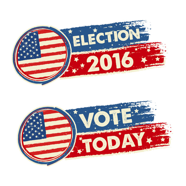 Εκλογές ΗΠΑ 2016 και ψηφοφορία σήμερα με την αμερικανική σημαία πανό - Φωτογραφία, εικόνα