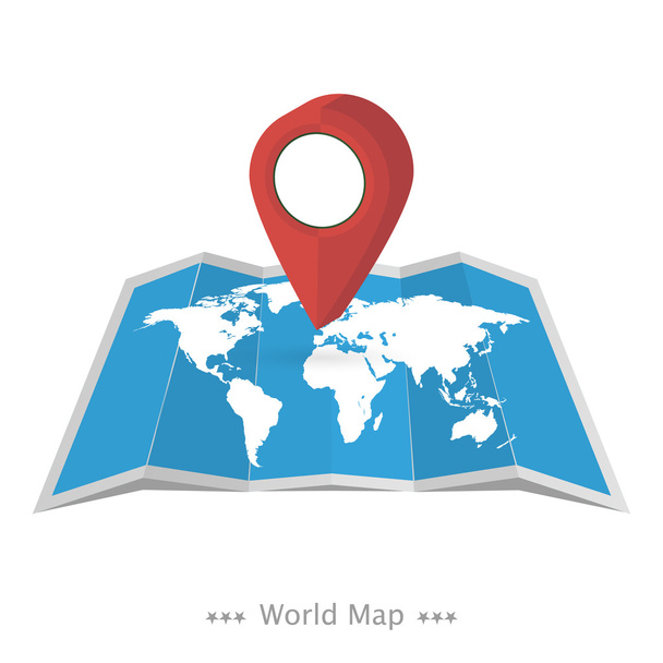 Vector world map with pointer on white background - Vetor, Imagem