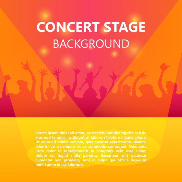 Concert menigte, muziekfestival, dansen mensen, partij poster met kleurrijke achtergrond. - Vector, afbeelding