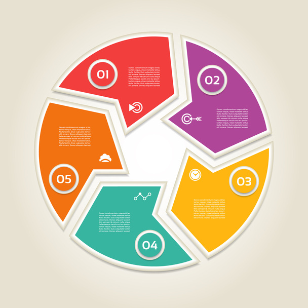 Vector circle infographic. Template for cycle diagram, graph, presentation and round chart. Business concept with 5  options, parts, steps or processes. Abstract background - Vektor, obrázek